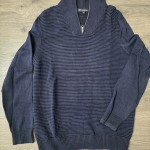 INC International Concepts Men's Navy Ribbed Zip-Neck Sweater